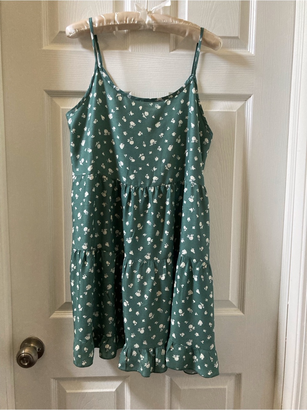 Green/White Floral Print Rayon Soft Dress